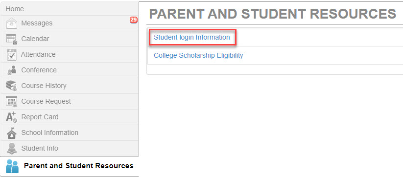 Student Login Information