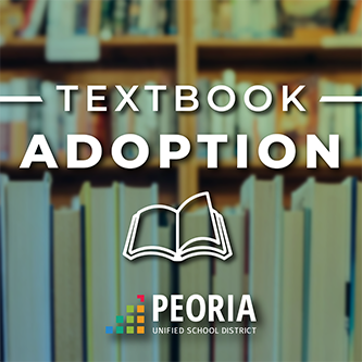 Bookshelves photo with text reading: Textbook Adoption