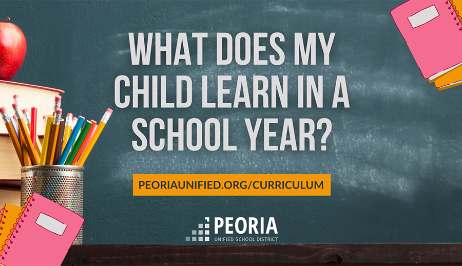  Image of chalk board and school supplies with the text "What does my child learn in a year?" 