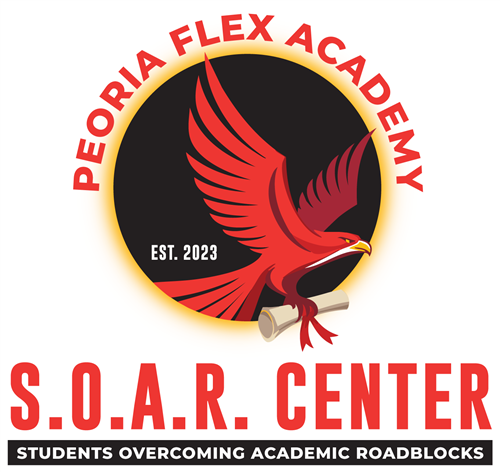 A red falcon holding a diploma. SOAR center Logo.