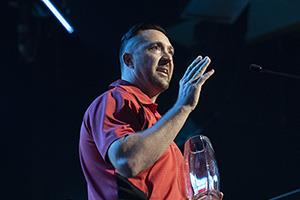 Michael Guffy speaks after winning award