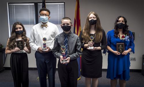 Winning students from day one of the 7-8 speech contest. Names on page below 